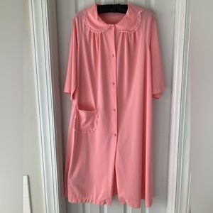 Vintage Shadowline Robe Lace Rose Collar Light Coral M